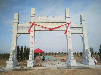 三门无楼大理石石雕牌坊