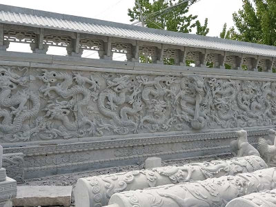 龙争虎斗石雕迎门墙壁画