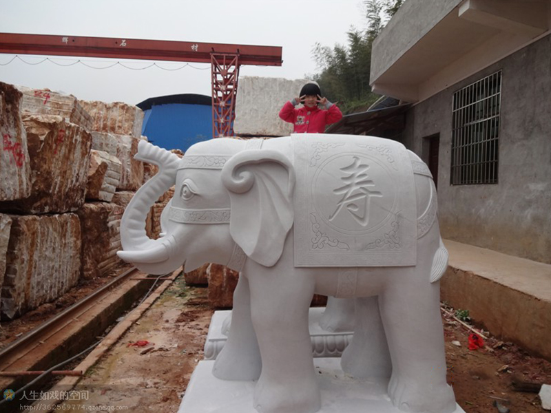 汉白玉长寿石雕大象